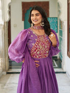 Purple Embroidery Work Gown With Dupatta Set Of 2 - BONYHUBSALWAR KAMEEZ