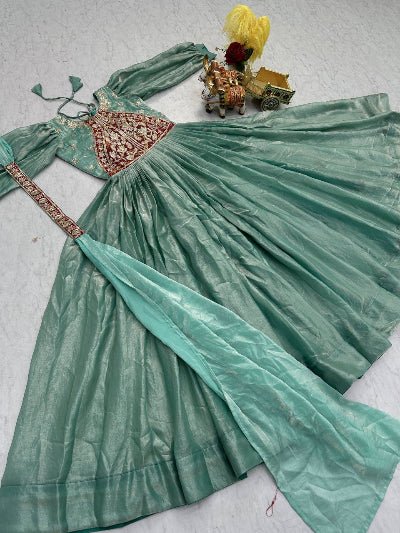 Seagreen Embroidery Work Gown With Dupatta Set Of 2 - BONYHUBSALWAR KAMEEZ