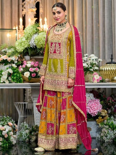 Multicolour Royal Chinon Silk Festive Sharara Set - BONYHUBSALWAR KAMEEZ