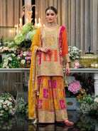 Royal Mustard Pink Chinon Silk Festive Sharara Set - BONYHUBSALWAR KAMEEZ