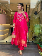 Rani Pink Silk Rich Embroidery Work Straight Suit Set - BONYHUBSALWAR KAMEEZ