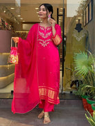 Rani Pink Silk Rich Embroidery Work Straight Suit Set - BONYHUBSALWAR KAMEEZ