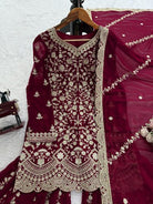 Maroon Gold Sequins Work Georgette Sharara Set - BONYHUBSALWAR KAMEEZ