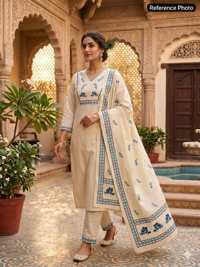 Cream Pure Khadi Cotton Salwar Suit Women