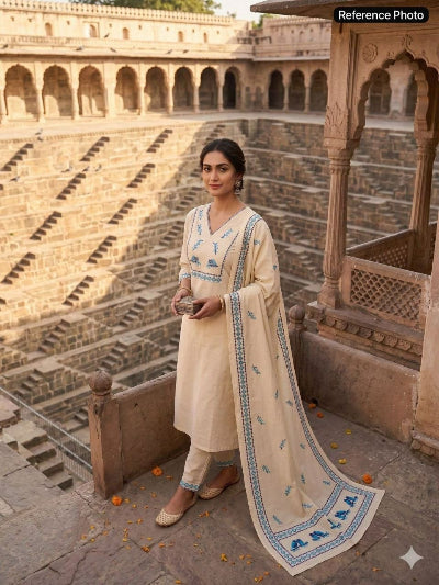 Cream Pure Khadi Cotton Salwar Suit Women