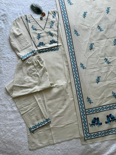 Cream Pure Khadi Cotton Salwar Suit Women