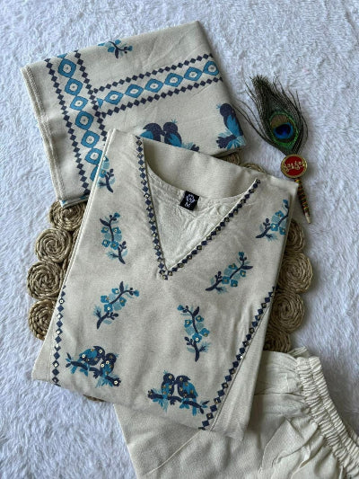 Cream Pure Khadi Cotton Salwar Suit Women