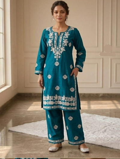 Plus Size Chikankari Rayon Kurta Palazzo Set