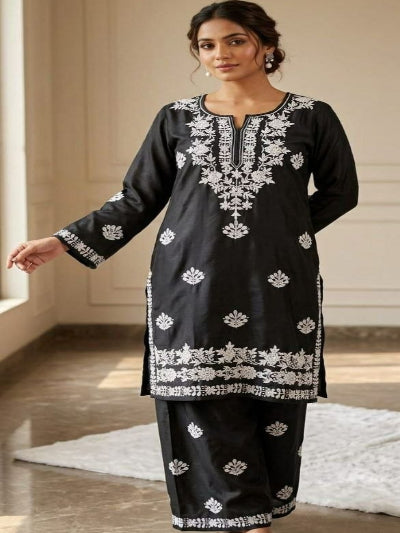 Plus Size Chikankari Rayon Kurta Palazzo Set