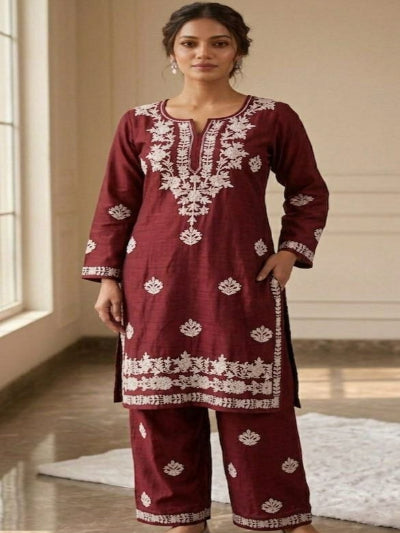 Plus Size Chikankari Rayon Kurta Palazzo Set