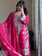 Hot Pink Sequin Embroidery Georgette Sharara Set - BONYHUBSALWAR KAMEEZ
