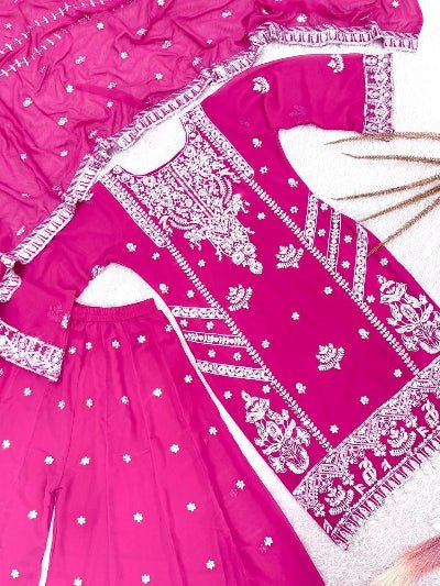 Hot Pink Sequin Embroidery Georgette Sharara Set - BONYHUBSALWAR KAMEEZ
