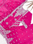 Hot Pink Sequin Embroidery Georgette Sharara Set - BONYHUBSALWAR KAMEEZ