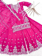 Hot Pink Sequin Embroidery Georgette Sharara Set - BONYHUBSALWAR KAMEEZ