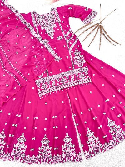 Hot Pink Sequin Embroidery Georgette Sharara Set - BONYHUBSALWAR KAMEEZ