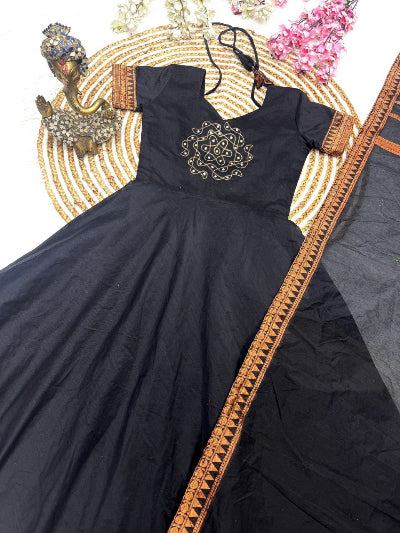 Black South Cotton Jacquard Kurti Dupatta Set Of 2