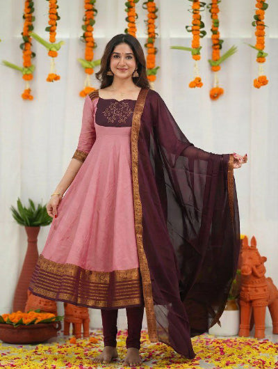 Ethnic South Indian Anarkali Dupatta Set Of 2