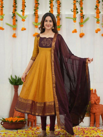 Ethnic South Indian Anarkali Dupatta Set Of 2