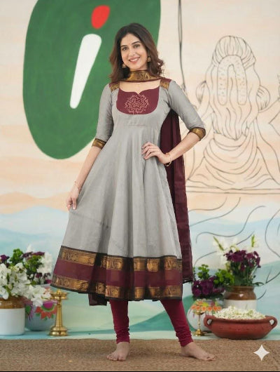 Elegant Roman Silk Anarkali Dupatta Set Of 2