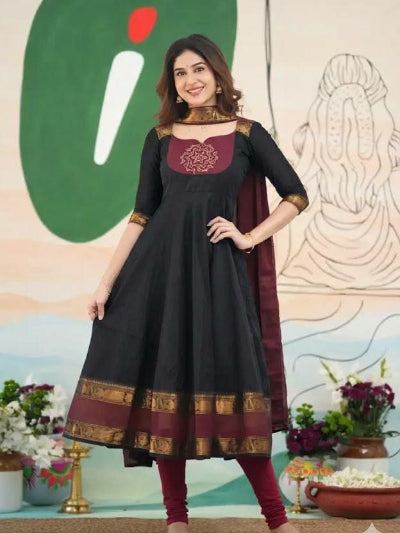 Elegant Roman Silk Anarkali Dupatta Set Of 2