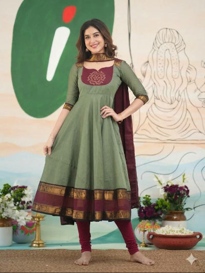 Elegant Roman Silk Anarkali Dupatta Set Of 2