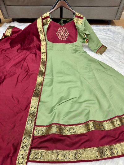 Elegant Roman Silk Anarkali Dupatta Set Of 2