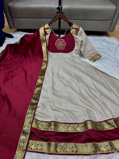 Elegant Roman Silk Anarkali Dupatta Set Of 2