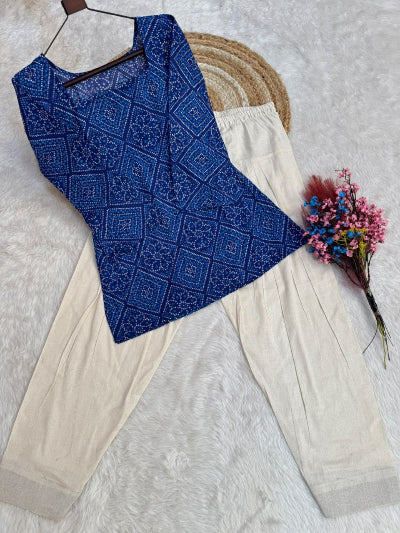 Bandhani Print Cotton Co-ord Set with Farshi Pants
