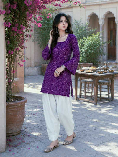 Bandhani Print Cotton Co-ord Set with Farshi Pants