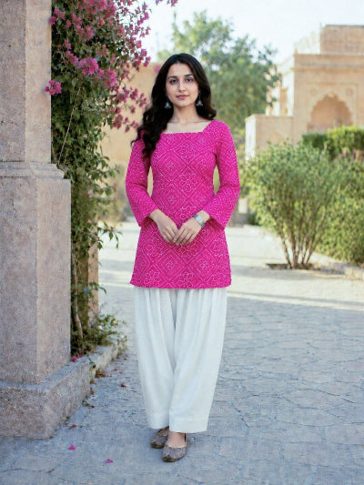 Bandhani Print Cotton Co-ord Set with Farshi Pants