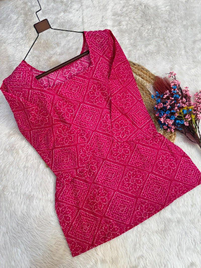 Bandhani Print Cotton Co-ord Set with Farshi Pants