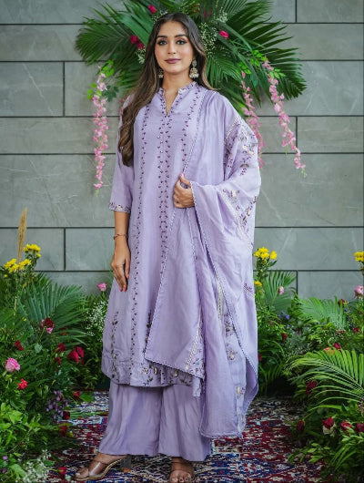 Lilac Muslin Cotton Sharara Set with Dupatta