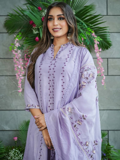 Lilac Muslin Cotton Sharara Set with Dupatta