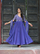 Buttercup Blue Embroidery Work Gown With Dupatta Set Of 2 - BONYHUBSALWAR KAMEEZ