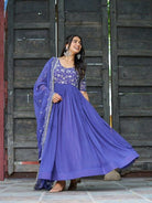 Buttercup Blue Embroidery Work Gown With Dupatta Set Of 2 - BONYHUBSALWAR KAMEEZ