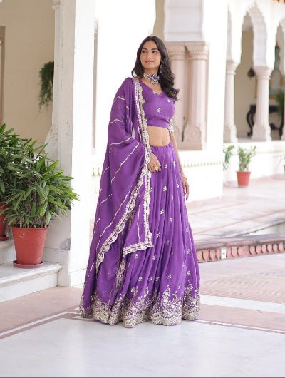 Purple Vichitra Silk Zari Embroidery Lehenga Choli Set - BONYHUBSALWAR KAMEEZ