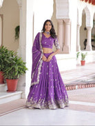 Purple Vichitra Silk Zari Embroidery Lehenga Choli Set - BONYHUBSALWAR KAMEEZ
