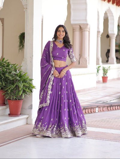 Purple Vichitra Silk Zari Embroidery Lehenga Choli Set - BONYHUBSALWAR KAMEEZ