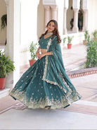 Teal Green Vichitra Silk Zari Embroidery Lehenga Choli Set - BONYHUBSALWAR KAMEEZ