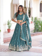 Teal Green Vichitra Silk Zari Embroidery Lehenga Choli Set - BONYHUBSALWAR KAMEEZ