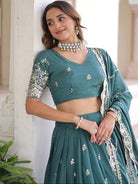 Teal Green Vichitra Silk Zari Embroidery Lehenga Choli Set - BONYHUBSALWAR KAMEEZ