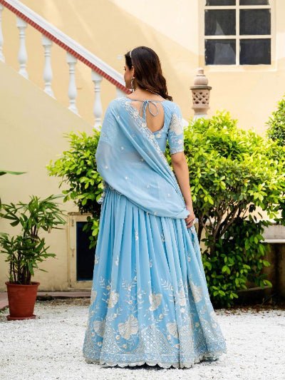 Powder Blue Georgette Embroidery work Lehenga Choli Set - BONYHUBSALWAR KAMEEZ