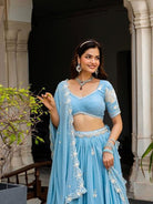 Powder Blue Georgette Embroidery work Lehenga Choli Set - BONYHUBSALWAR KAMEEZ