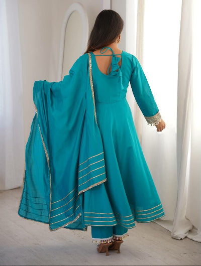 Teal Blue Ethnic Embroidered Anarkali Set
