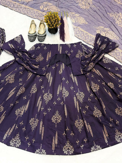 Midnight Plum Printed Muslin Cotton Anarkali Suit