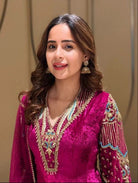 Magenta Pink Velvet Luxe Zari Sequin Suit Set - BONYHUBSALWAR KAMEEZ
