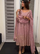Pastel Mauve Pink Sequins Georgette Anarkali Suit - BONYHUBSALWAR KAMEEZ