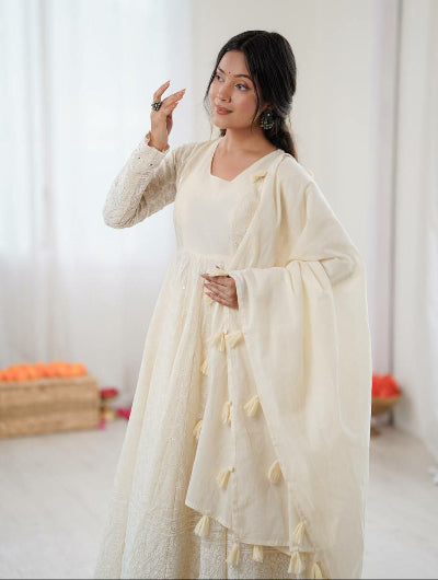 Ivory Cream Lucknowi Anarkali Suit