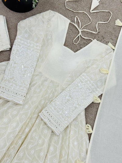 Ivory Cream Lucknowi Anarkali Suit