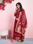 Red Viscous Silk Embroidery Suit Gold Jacquard Dupatta - BONYHUBSALWAR KAMEEZ